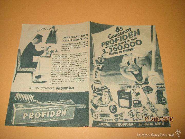 Cat&aacute;logos publicitarios: Antiguo Folleto Diptico Concuso Publicidad de PROFIDEN con LILI VESPA  MONTBLANC - A&ntilde;o 1957