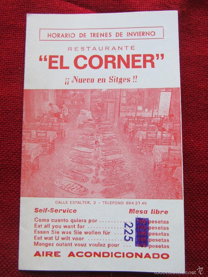 Cat&aacute;logos publicitarios: PUBLICIDAD RESTAURANTE CON HORARIO DE TRENES SITGES 1976