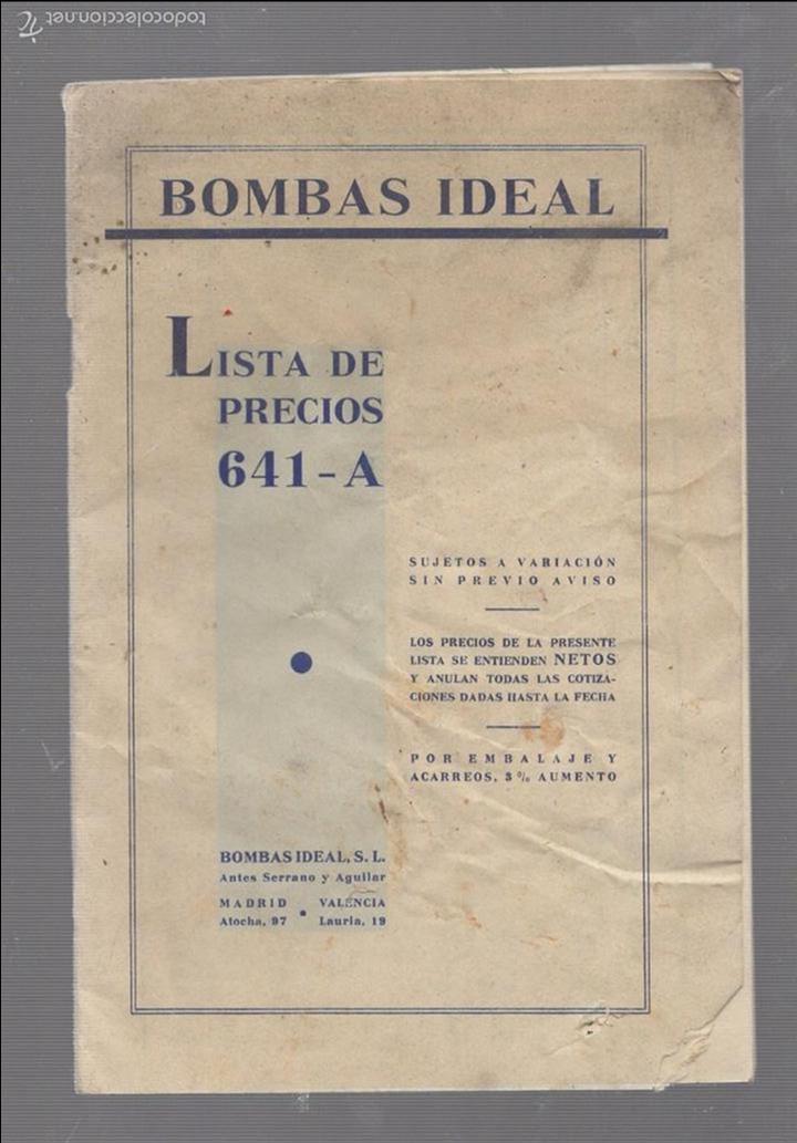 Catalogues publicitaires: LISTA DE PRECIOS. BOMBAS IDEAL. 641 - A. 24 PAGINAS. 14 X 21CM