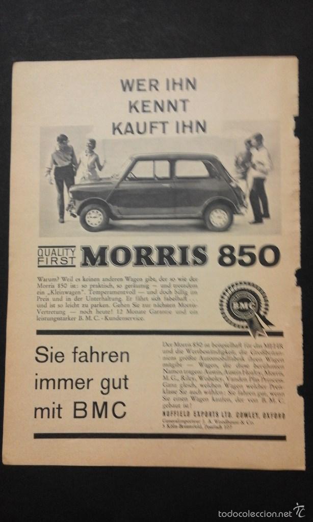Cat&aacute;logos publicitarios: 1 RECORTE DE REVISTA ANUNCIO DEL COCHE ** MORRIS 850 ** A&Ntilde;O 1962. 185 x 134 mm.