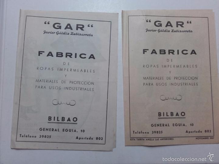 Cat&aacute;logos publicitarios: JAVIER GALDIZ ZUBIZARRETA, GAR, FABRICA ROPA IMPERMEABLE, BILBAO. A&Ntilde;OS 50.