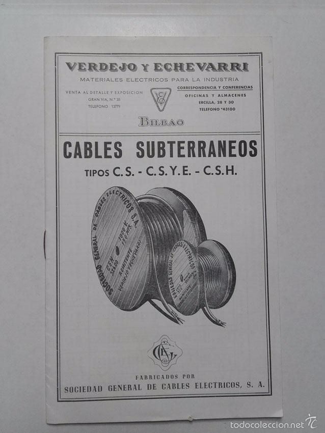 Cat&aacute;logos publicitarios: VERDEJO Y ECHEVARRI, BILBAO, CABLES SUBTERRANEOS. A&Ntilde;OS 50.