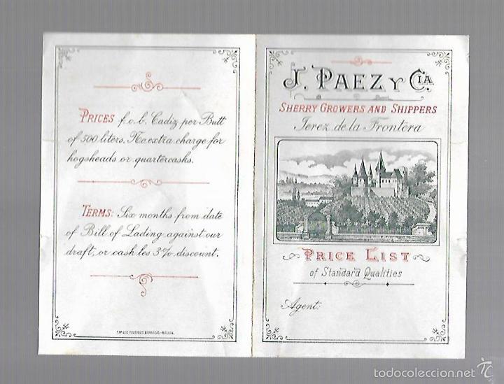 Catalogues publicitaires: CATALOGO PUBLICITARIO. VINOS. LISTA DE PRECIOS. J.PAEZ Y CIA. 1885. VER FOTOS