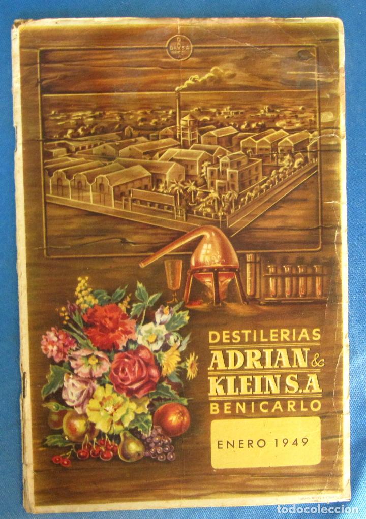 Cat&aacute;logos publicitarios: DESTILER&Iacute;AS ADRIAN & KLEIN. ADRIAN KLEIN S.A. BENICARL&Oacute;, ENERO 1949. CAT&Aacute;LOGO DE PRODUCTOS.