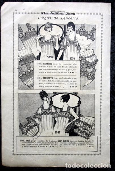 Cat&aacute;logos publicit&aacute;rios: MODA - LENCERIA DE SEDA - JUEGOS DE LENCERIA - 26,5X18cm - ILUSTRADO circa 1920