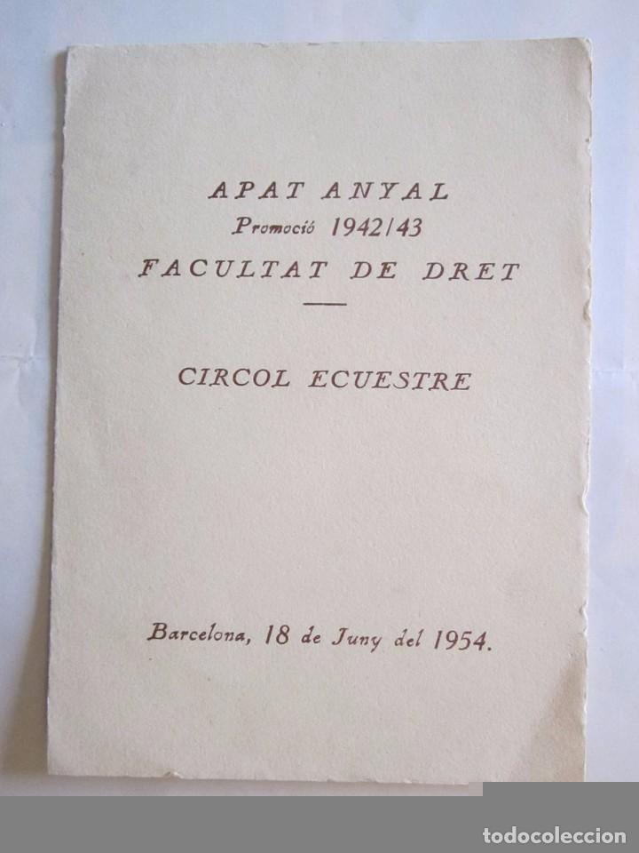 Cat&aacute;logos publicitarios: COMIDA ANUAL FACULTAD DE DERECHO PROMOCION 1943-44 CIRCULO EQUESTRE