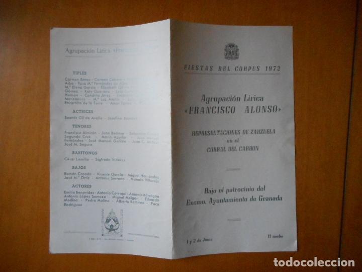 Cat&aacute;logos publicitarios: Agrupaci&oacute;n L&iacute;rica Francisco Alonso. Representaciones de Zarzuelas. Fiestas Corpus 1972. Granada