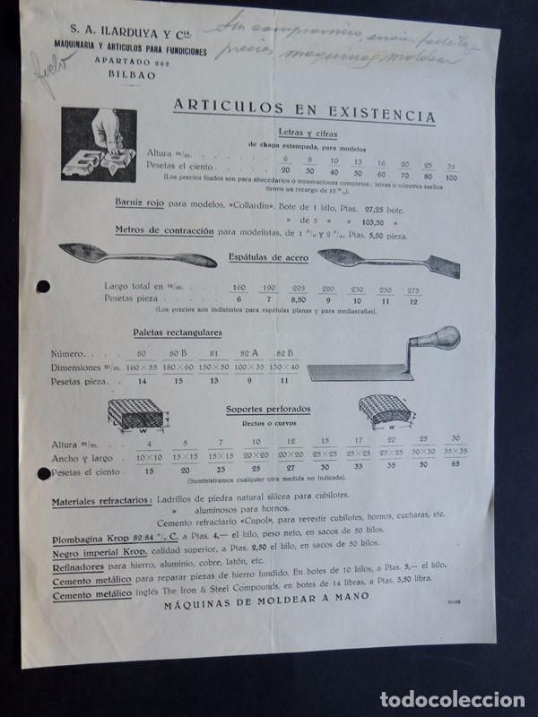 Cat&aacute;logos publicit&aacute;rios: S.A. ILARDUYA Y CIA. / MAQUINARIA PARA FUNDICIONES / HOJA PUBLICIDAD COMERCIAL / BILBAO A&Ntilde;OS 50