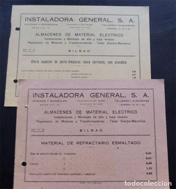 Cat&aacute;logos publicit&aacute;rios: INSTALADORA GENERAL S.A./ ALMACEN MATERIAL ELECTRICO / BILBAO A&Ntilde;OS 50 /PUBLICIDAD COMERCIAL