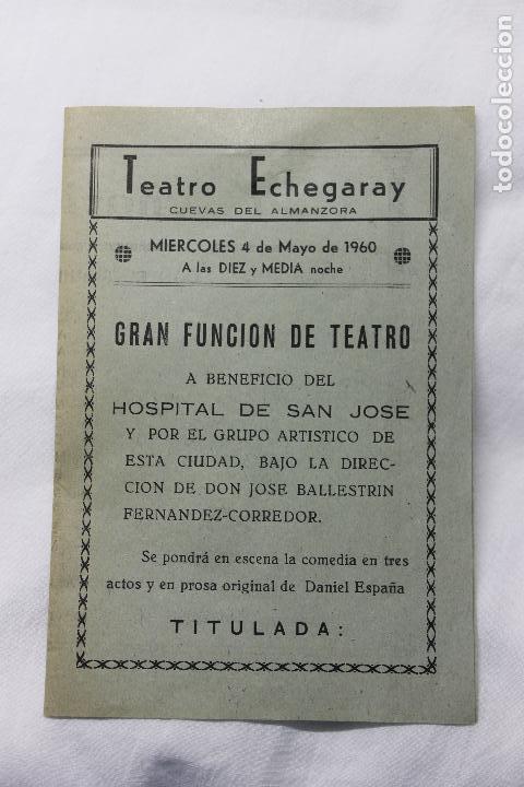 Cat&aacute;logos publicitarios: FOLLETO TEATRO ECHEGARAY, CUEVAS DEL ALMANZORA, A BENEFICIO DEL HOSPITAL DE SAN JOSE, 1960