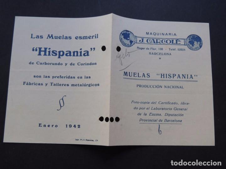 Cat&aacute;logos publicit&aacute;rios: MAQUINARIA - J. CARCOL&Eacute; / LA MUELA ESMERIL - HISPANIA / BARCELONA 1942