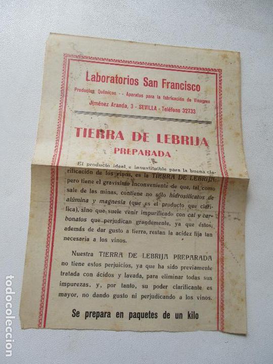 Werbekataloge: MEDIO FOLLETO ANTIGUO DE: LABORATORIOS SAN FRANCISCO, SEVILLA- TIERRA DE LEBRIJA PREPARADA