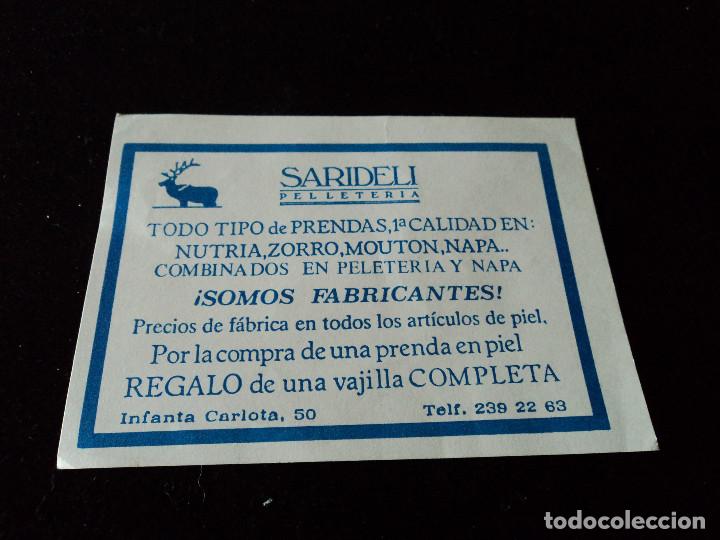 Cat&aacute;logos publicit&aacute;rios: antigua publicidad peleteria sarideli calle infanta carlota de barcelona