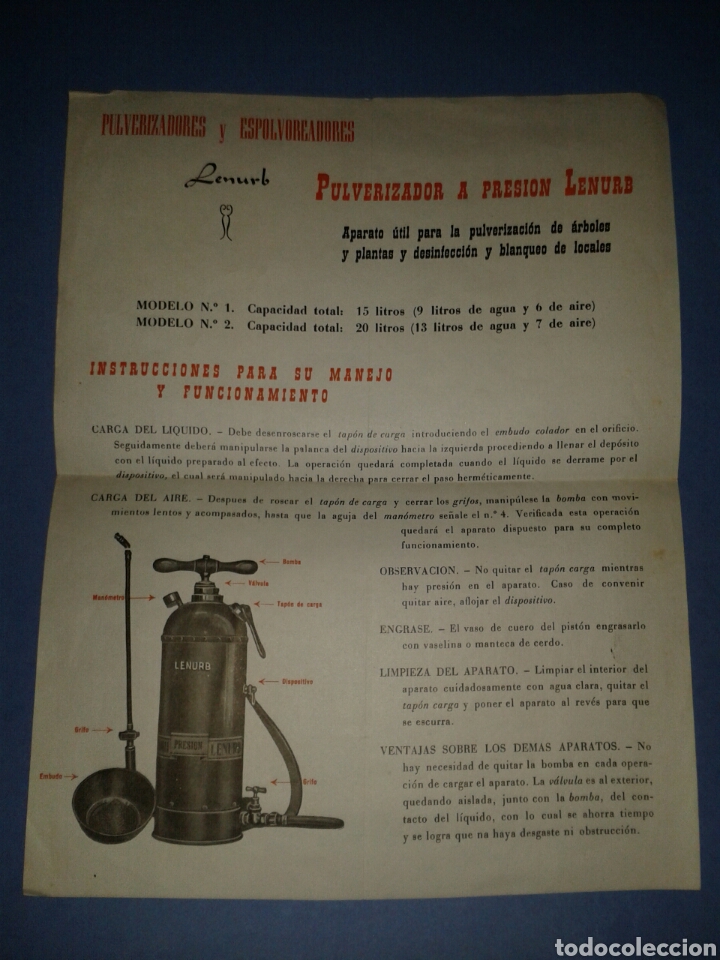 Catalogues publicitaires: PUBLICIDAD INSTRUCCIONES PULVERIZADOR A PRESION LENURB