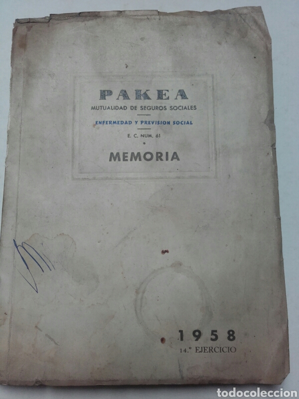 Cat&aacute;logos publicitarios: PAKEA. MEMORIA 1958. MUTUALIDAD DE SEGUROS SOCIALES.
