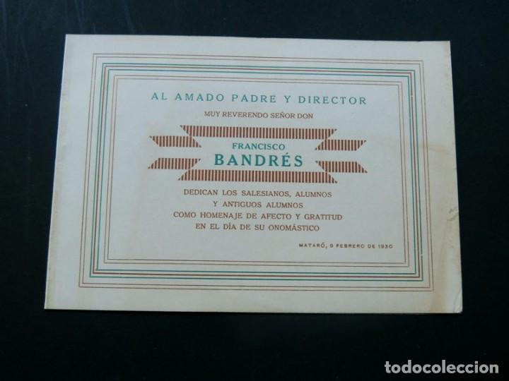 Cat&aacute;logos publicit&aacute;rios: MATARO A&Ntilde;O 1930 / HOMENAJE AL REVERENDO D. FRANCISCO BANDRES / COLEGIO SALESIANO