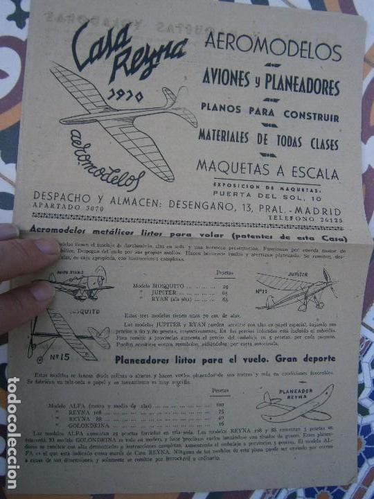 Cat&aacute;logos publicitarios: PUBLICIDAD CATALOGOS DIPTICO  PRECIOS CASA REYNA AEROMODELOS AVIONES Y PLANEADORES ABIERTO 31X43 CM