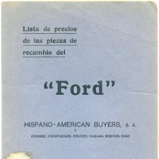 Catálogos publicitarios: AUTOMÓVILES 'FORD'. PIEZAS DE RECAMBIO DEL MODELO T 1909-20.