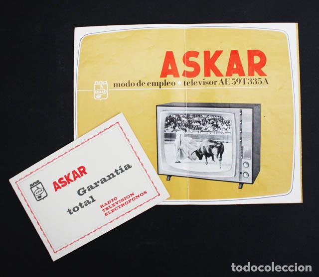 Werbekataloge: CATALOGO TRIPTICO MODO DE EMPLEO TELEVISOR ASKAR AE59T335A 1967 + HOJA GARANTIA 18 X 22,50 CM