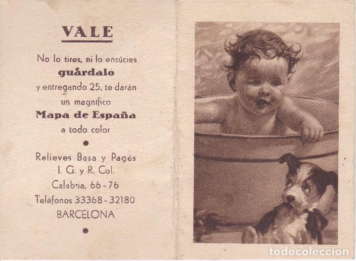 Cat&aacute;logos publicitarios: ANTIGUO MINI FOLLETO - VALE POR UN MAPA DE ESPA&Ntilde;A - PUBLICIDAD DE RELIEVES BASA Y PAGES - BARCELONA