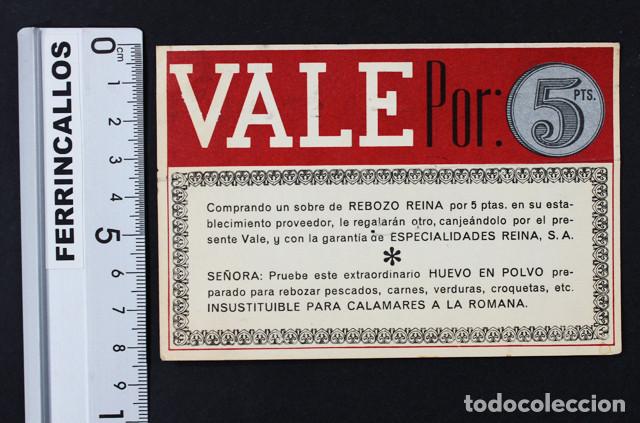 Werbekataloge: CURIOSO VALE POR 5 PESETAS REBOZO HUEVO EN POLVO ESPECIALIDADES REINADE