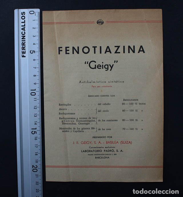 Werbekataloge: CATALOGO FOLLETO DIPTICO FENOTIAZINA GEIGY PARA USO VETERINARIO, MUY RARO