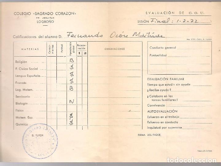 Cat&aacute;logos publicit&aacute;rios: BOLETIN DE NOTAS 1972, COLEGIO SAGRADO CORAZ&Oacute;N LOGRO&Ntilde;O OFERTA