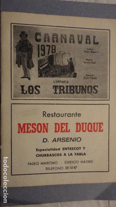 Cat&aacute;logos publicitarios: COMPARSA LOS TRIBUNOS. CARNAVAL DE CADIZ 1978.