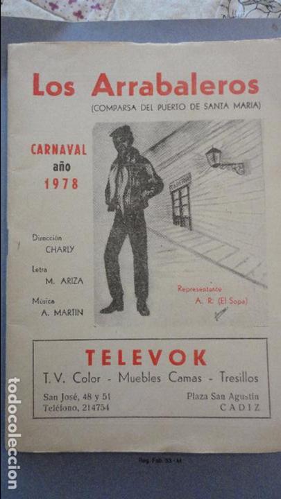 Cat&aacute;logos publicitarios: LOS ARRABALEROS.COMPARSA PUERTO SANTA MARIA.CARNAVAL CADIZ 1978