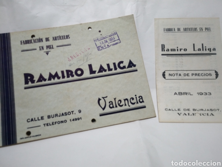 Cat&aacute;logos publicit&aacute;rios: RAMIRO LALIGA. VALENCIA. GABRICACION ARTICULOS DE PIEL. CATALOGO A&Ntilde;OS 1933.