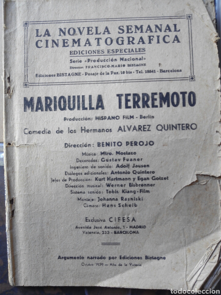 Cat&aacute;logos publicitarios: Mariquilla terremoto ESTRELLITA CASTRO - la novela Cifesa - ejemplar mareado - tal fotos