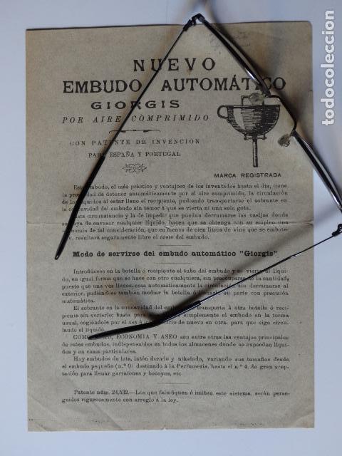 PUBLICIDAD EMBUDO AUTOMÁTICO PATENTADO 1899 MARCA GIORGIS INVENTOR GIOVANNI APARATO DECORACION