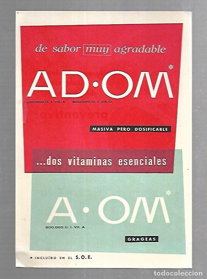 Catalogues publicitaires: PUBLICIDAD. FARMACIA. VITAMINAS ESENCIALES. ADOM - EUSIL VACUNA. VER DORSO