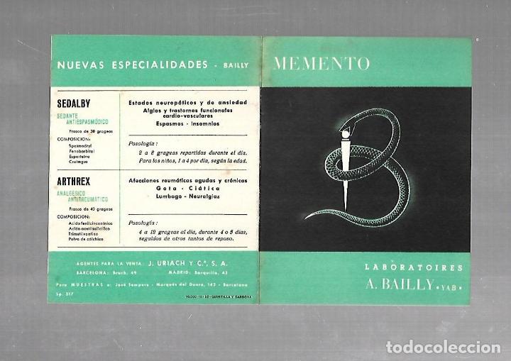 Catalogues publicitaires: PUBLICIDAD. FARMACIA. MEMENTO. LABORATORIOS A.BAILLY. VER FOTOS