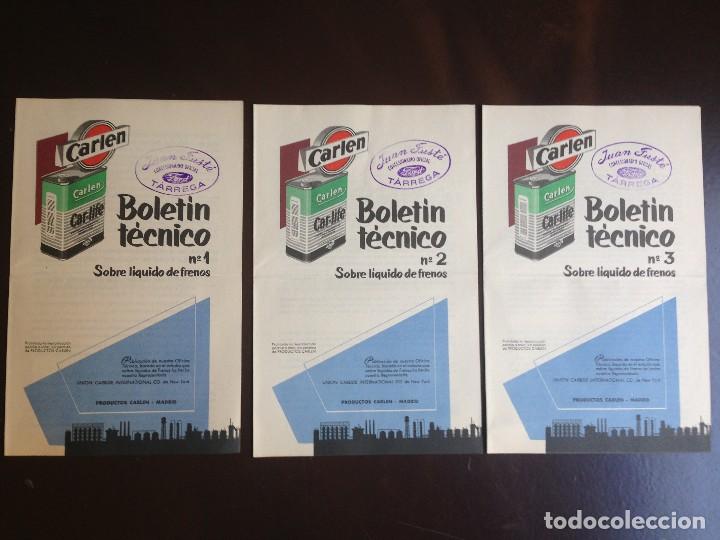 Werbekataloge: CARLEN - TRES BOLETINES T&Eacute;CNICOS - CON SELLO DEL DISTRIBUIDOR DE TARREGA (LERIDA) - 1955