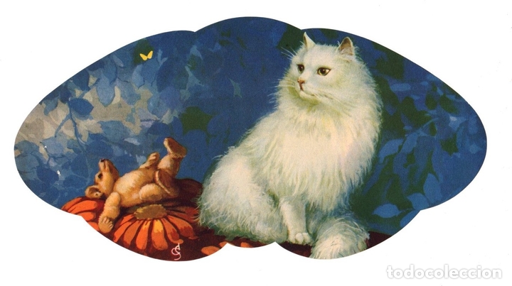 Catalogues publicitaires: LOTE DE 3 LITOGRAFIAS TROQUELADAS CON ESCENA DE GATO. CIRCA 1940 (LAS 3 IGUALES)