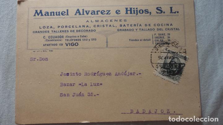 Cataloghi pubblicitari: ANTIGUA TARJETA COMERCIAL.MANUEL ALVAREZ E HIJOS S.L.PORCELANA.VIGO 1936