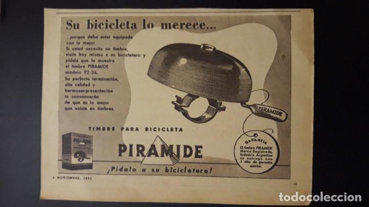 Catalogues publicitaires: 1 RECORTE DE REVISTA ANUNCIO DE ** PIRAMIDE - TIMBRE DE BICICLETA** A&Ntilde;O 1951. 15 x 22 CMS.