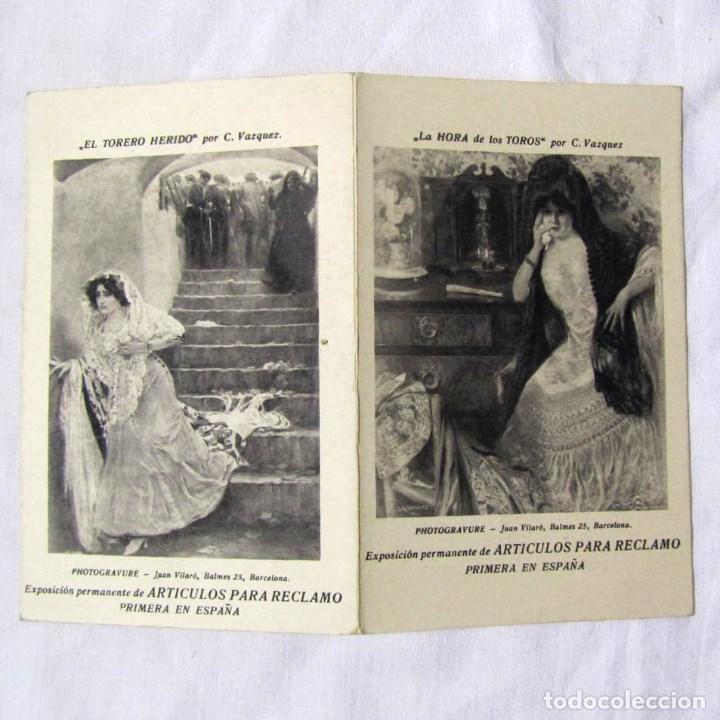 Catalogues publicitaires: D&iacute;ptico publicitario art&iacute;culos para reclamo. Ilustrado con im&aacute;genes taurinas de C. Vazquez Barcelona