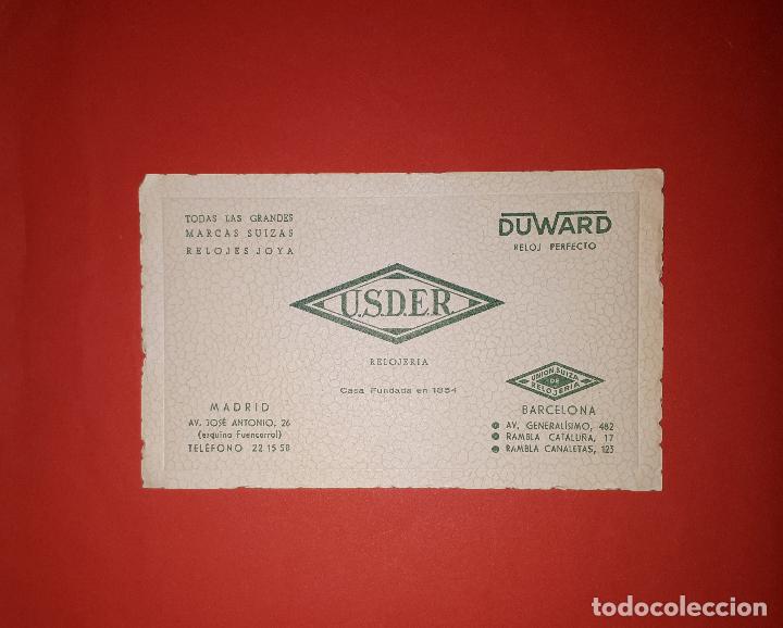 Catalogues publicitaires: ANTIGUA TARJETA PUBLICITARIA UNION SUIZA DE RELOJERIA USDER BARCELONA MADRID