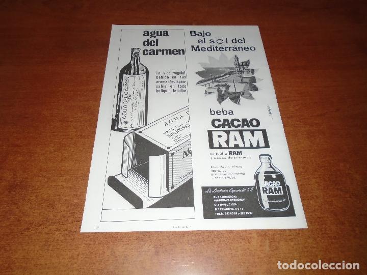 Cat&aacute;logos publicitarios: PUBLICIDAD 1964: AGUA DEL CARMEN. CACAO RAM. MAR&Iacute;TIMA MERELO, TARRAGONA.
