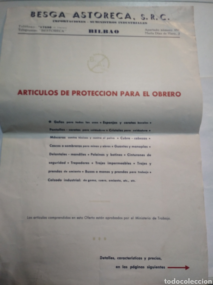 Werbekataloge: BEGA ASTORECA. BILBAO. ARTICULOS PROTECCION PARA EL OBRERO. ANTIGUA PUBLICIDAD.