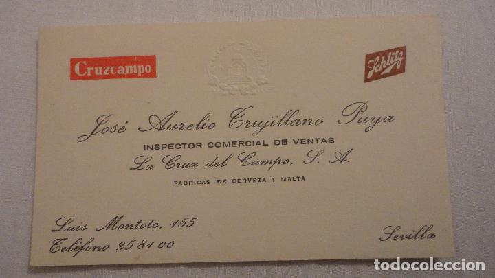 Cat&aacute;logos publicitarios: ANTIGUA TARJETA COMERCIAL.INSPECTOR COMERCIAL VENTAS.CERVEZA CRUZCAMPO.JOSE AURELIO TRUJILLANO PUYA