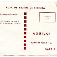 Catálogos publicitarios: HOJA DE PEDIDO DE LIBRERÍA. AGUILAR. TARJETA RESPUESTA COMERCIAL 1957. 