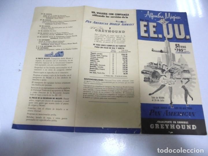 Werbekataloge: TRIPTICO PUBLICITARIO. ALFOMBRA MAGICA POR LOS EEUU. 51 DIAS. PAN AMERICAN. VER