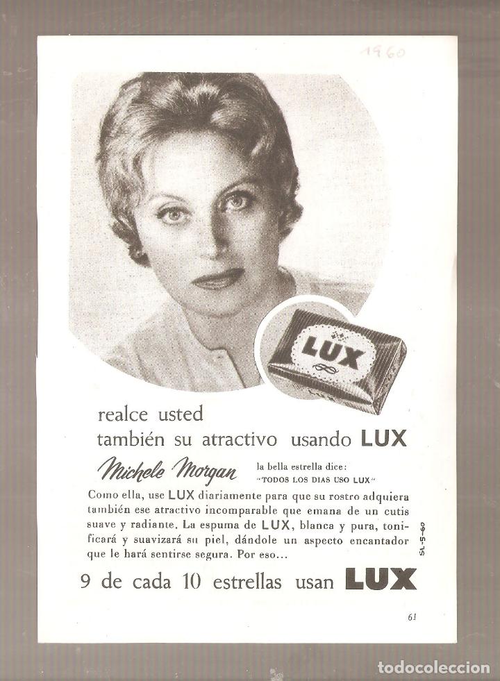 Catalogues publicitaires: Perfumeria. anuncio Jabon LUX. Michele Morgan. 1960. 13 x 17,5 cms. Vell i Bell