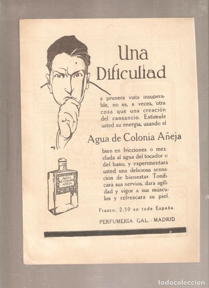 Cat&aacute;logos publicit&aacute;rios: Perfumeria, Agua de Colonia A&ntilde;eja. Gal 1922. 18 x 24 cms. Vell i Bell