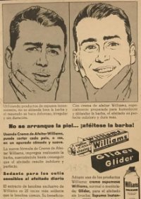 Anuncio crema de afeitado Williams y Glider de 1959