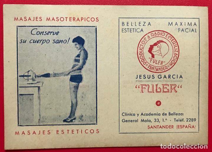 Catalogues publicitaires: Tarjeta publicitaria de Fuler masajes Masoterapicos y est&eacute;ticos - Santander - A&ntilde;os 50