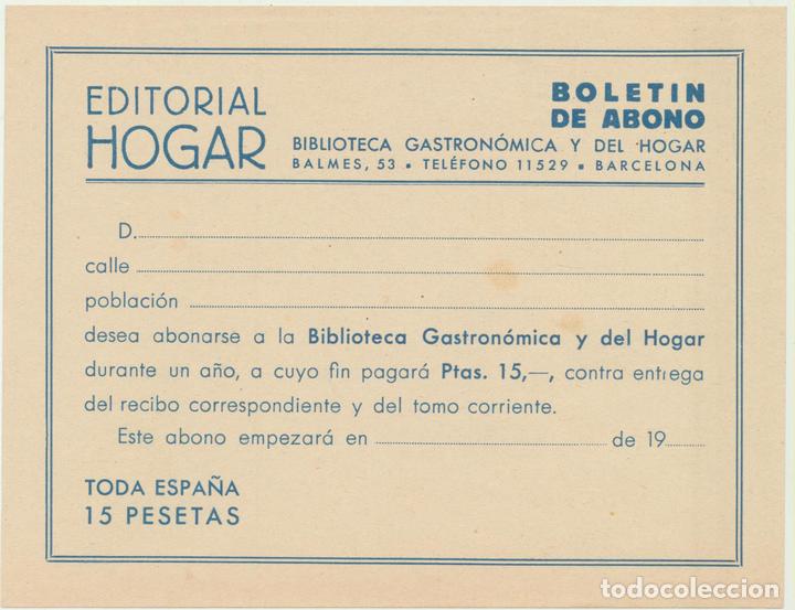 Werbekataloge: Bolet&iacute;n de Abono. Editorial Hogar. (10,5x14) Biblioteca Gastron&oacute;mica y del Hogar. 193?